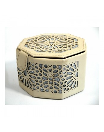 Boite de Rangement artisanale de forme octogonale en cuir avec des jolies motifs argentés - Couleur beige 