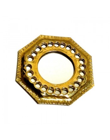Petit miroir artisanal sous forme octogonale fabriqué en cuivre joliment ciselé (8 cm de diamètre) 