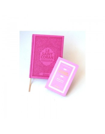 Pack cadeau rose pour femmes : Le Saint Coran couverture cuir de luxe + La Citadelle du Musulman (tous deux en français-arabe...