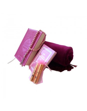 Pack Cadeau de Luxe pour Femmes : Le Saint Coran couverture similicuir + Deux Parfum Musc d'Or 8 ml avec étui rose + Chapele... 