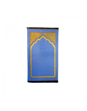Tapis de prière fin et facile à transporter, une place, couleur bleu unie avec partie doré 
