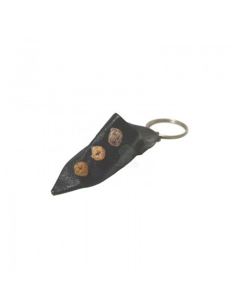 Porte-clés babouche traditionnelle marocaine en cuir noir avec nœuds décoratifs 