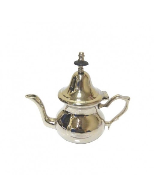 Théière traditionnelle marocaine de petite taille en métal nickelé simple 