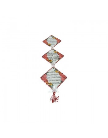 Tableaux décoratifs pendentifs en forme de losange tissés en rouge et rose sur le cadre avec versets coraniques 