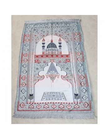 Grand Tapis de prière avec décorations islamique tissé en chenille (sajjada) - Couleur vert clair et Gris 