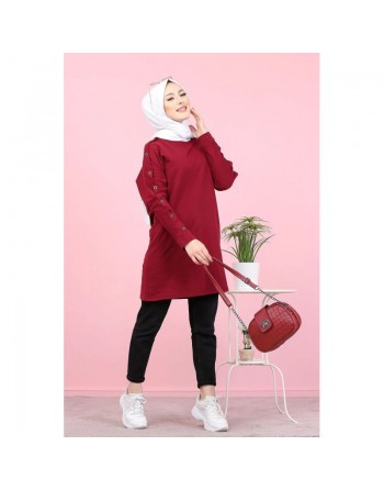Tunique décontractée Style Sweat-shirt (Mode islamique et Hijab pour femme) - Couleur bordeaux 