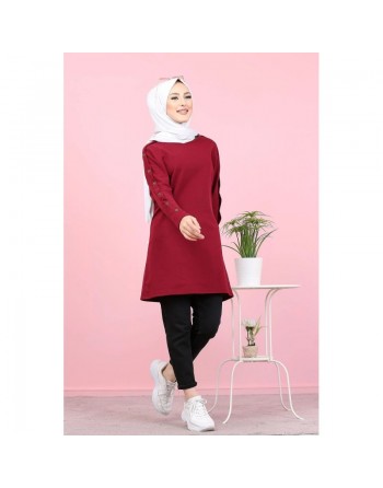 Tunique décontractée Style Sweat-shirt (Mode islamique et Hijab pour femme) - Couleur bordeaux 