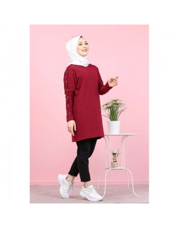 Tunique décontractée Style Sweat-shirt (Mode islamique et Hijab pour femme) - Couleur bordeaux 