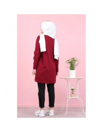 Tunique décontractée Style Sweat-shirt (Mode islamique et Hijab pour femme) - Couleur bordeaux 