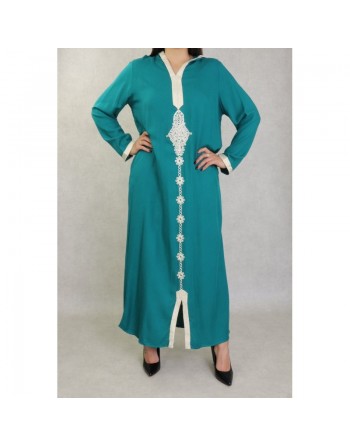 Djellaba avec capuche pour femme avec broderies - Couleur vert sapin 