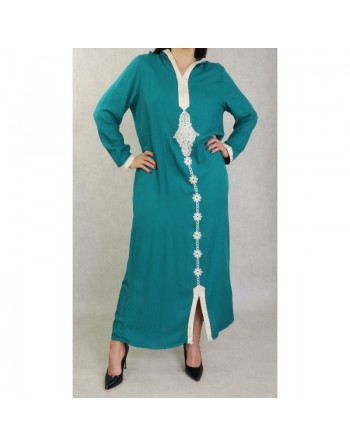 Djellaba avec capuche pour femme avec broderies - Couleur vert sapin 