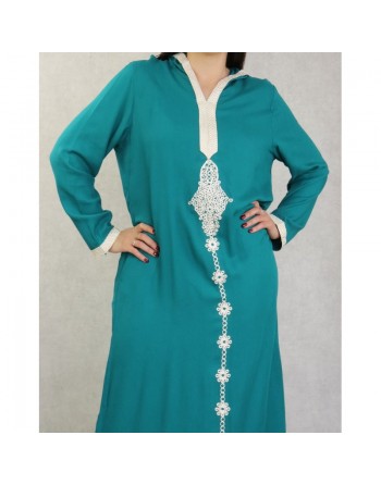 Djellaba avec capuche pour femme avec broderies - Couleur vert sapin 