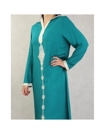 Djellaba avec capuche pour femme avec broderies - Couleur vert sapin 
