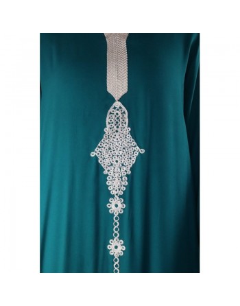 Djellaba avec capuche pour femme avec broderies - Couleur vert sapin 