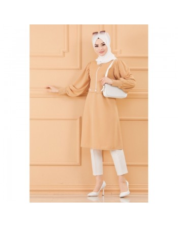 Tunique casual pour femme (Boutique en ligne Vêtement Hijab - Mode Musulmane) - Couleur beige 