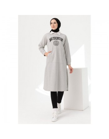 Robe - Tunique longue pour femme (Vêtement Hijab moderne) - Couleur gris clair 