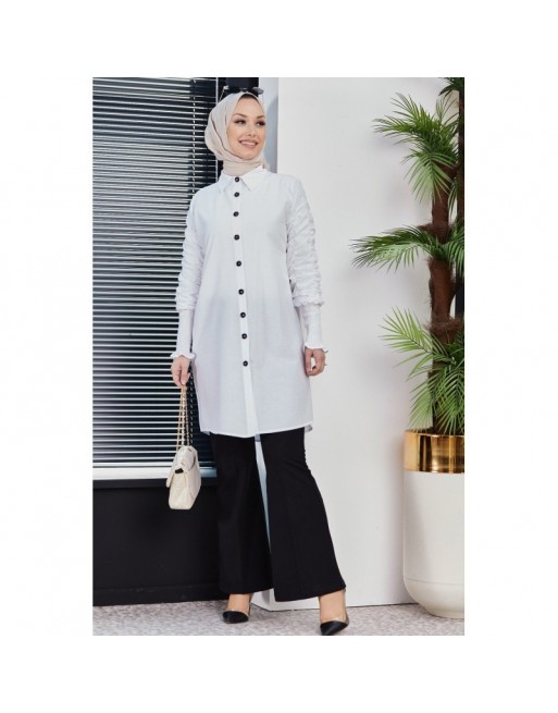 Chemise manches plissées à l'élastique (Boutique musulmane de Vêtement Hijab) - Couleur blanc Chemise manches plissées à l'élastique (Boutique musulmane de Vêtement Hijab) - Couleur blanc
