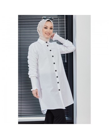 Chemise manches plissées à l'élastique (Boutique musulmane de Vêtement Hijab) - Couleur blanc 