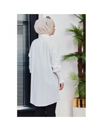 Chemise manches plissées à l'élastique (Boutique musulmane de Vêtement Hijab) - Couleur blanc 