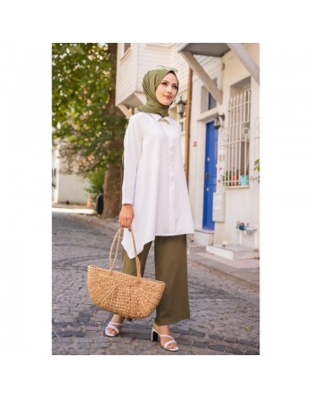 Tunique ample coupe originale (Vetement Hijab pour femme musulmane) - Couleur blanc 