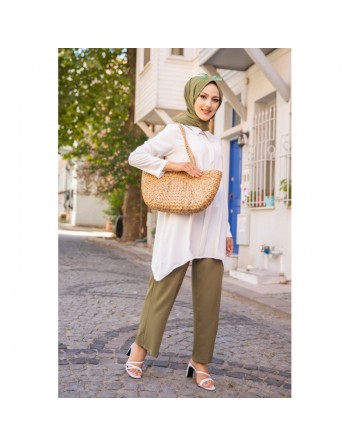 Tunique ample coupe originale (Vetement Hijab pour femme musulmane) - Couleur blanc 