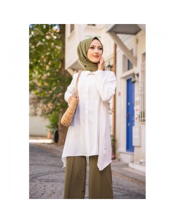 Tunique ample coupe originale (Vetement Hijab pour femme musulmane) - Couleur blanc 