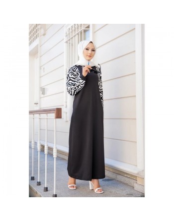 Robe longue noire motifs zebre (Robes et Abaya pas cher pour femme voilée) 