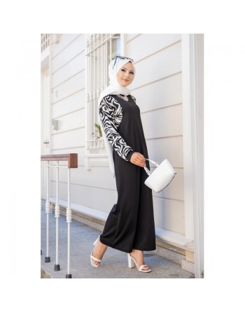 Robe longue noire motifs zebre (Robes et Abaya pas cher pour femme voilée) 