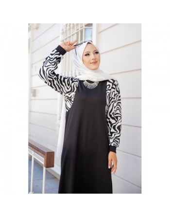 Robe longue noire motifs zebre (Robes et Abaya pas cher pour femme voilée) 