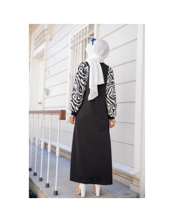 Robe longue noire motifs zebre (Robes et Abaya pas cher pour femme voilée) 