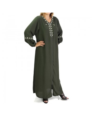 Robe manches longues avec motifs et fermeture zip devant - Couleur Vert 