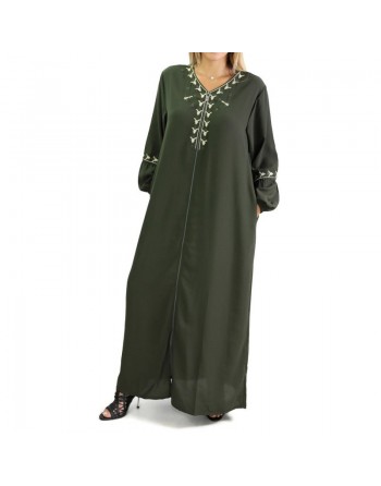 Robe manches longues avec motifs et fermeture zip devant - Couleur Vert 