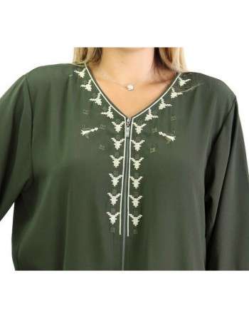 Robe manches longues avec motifs et fermeture zip devant - Couleur Vert 
