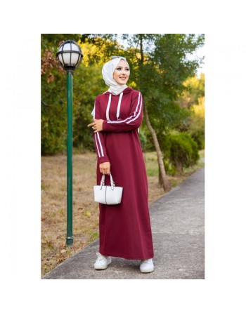 Robe avec capuche style moderne et sport (Vêtement adapté pour Hijab - Nouveauté) - Couleur bordeaux 