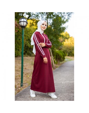 Robe avec capuche style moderne et sport (Vêtement adapté pour Hijab - Nouveauté) - Couleur bordeaux 