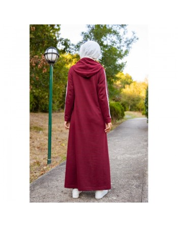 Robe avec capuche style moderne et sport (Vêtement adapté pour Hijab - Nouveauté) - Couleur bordeaux 