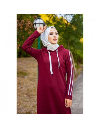Robe avec capuche style moderne et sport (Vêtement adapté pour Hijab - Nouveauté) - Couleur bordeaux 