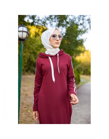 Robe avec capuche style moderne et sport (Vêtement adapté pour Hijab - Nouveauté) - Couleur bordeaux 
