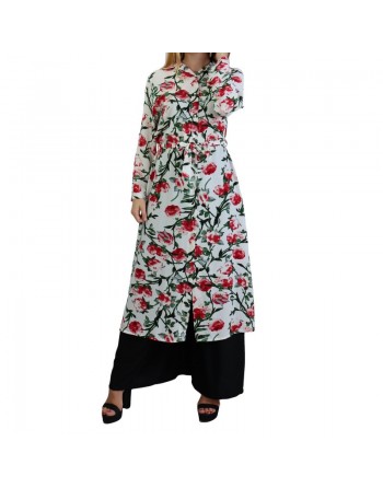Robe boutonnée à motifs floraux pour femme - Couleur Blanc 