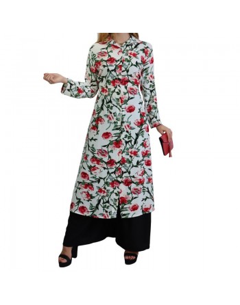 Robe boutonnée à motifs floraux pour femme - Couleur Blanc 