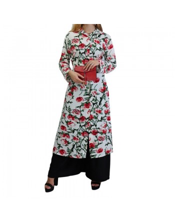 Robe boutonnée à motifs floraux pour femme - Couleur Blanc 