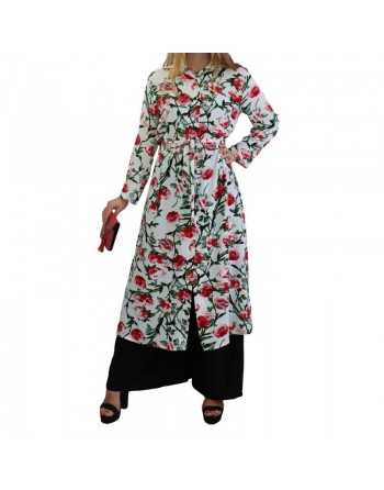 Robe boutonnée à motifs floraux pour femme - Couleur Blanc 