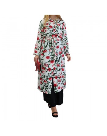 Robe boutonnée à motifs floraux pour femme - Couleur Blanc 
