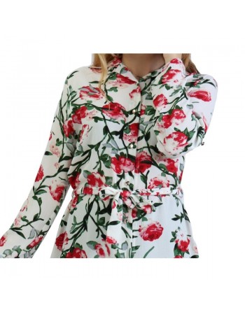 Robe boutonnée à motifs floraux pour femme - Couleur Blanc 