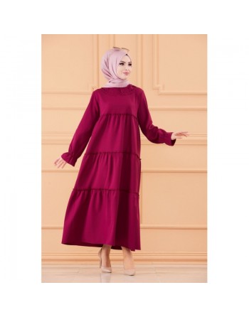 Robe ample style habillé pour femme (Vêtement islamique chic pour hijab) - Couleur prune 