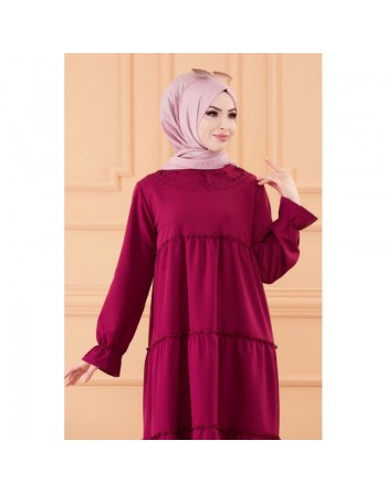 Robe ample style habillé pour femme (Vêtement islamique chic pour hijab) - Couleur prune 