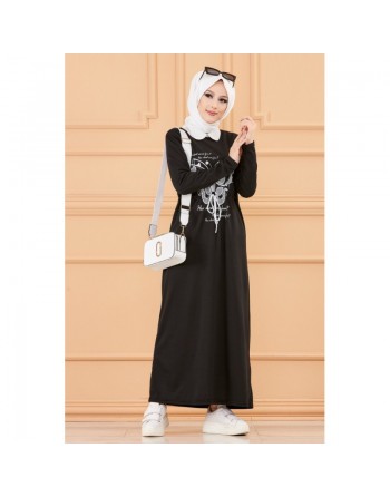 Robe décontractée imprimée pour femme (Mode Musulmane) - Couleur noir 