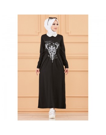Robe décontractée imprimée pour femme (Mode Musulmane) - Couleur noir 