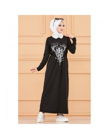 Robe décontractée imprimée pour femme (Mode Musulmane) - Couleur noir 