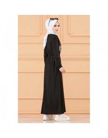 Robe décontractée imprimée pour femme (Mode Musulmane) - Couleur noir 